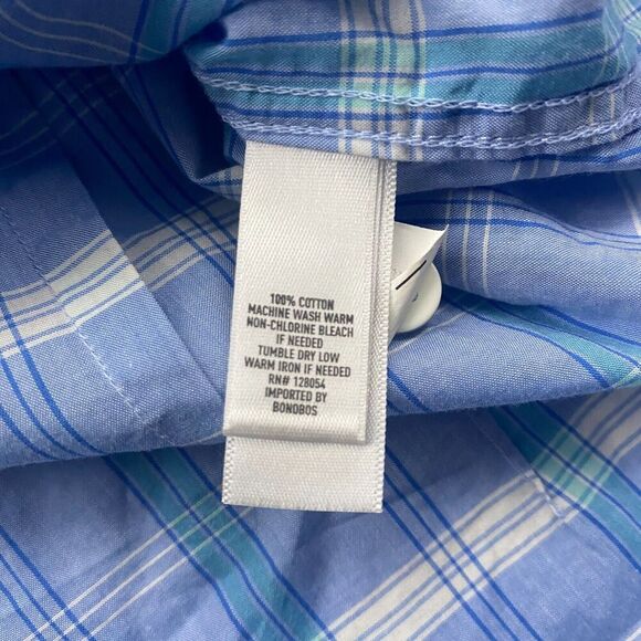 Bonobos Tailored Slim Fit Blue Plaid Button Up Shirt L/S Size L 100% Cotton - Picture 8 of 10